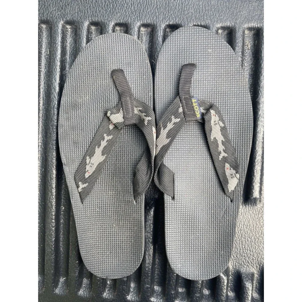 Scott Hawaii Mens Makaha Flip Flops Black Gray Fish Size 10
